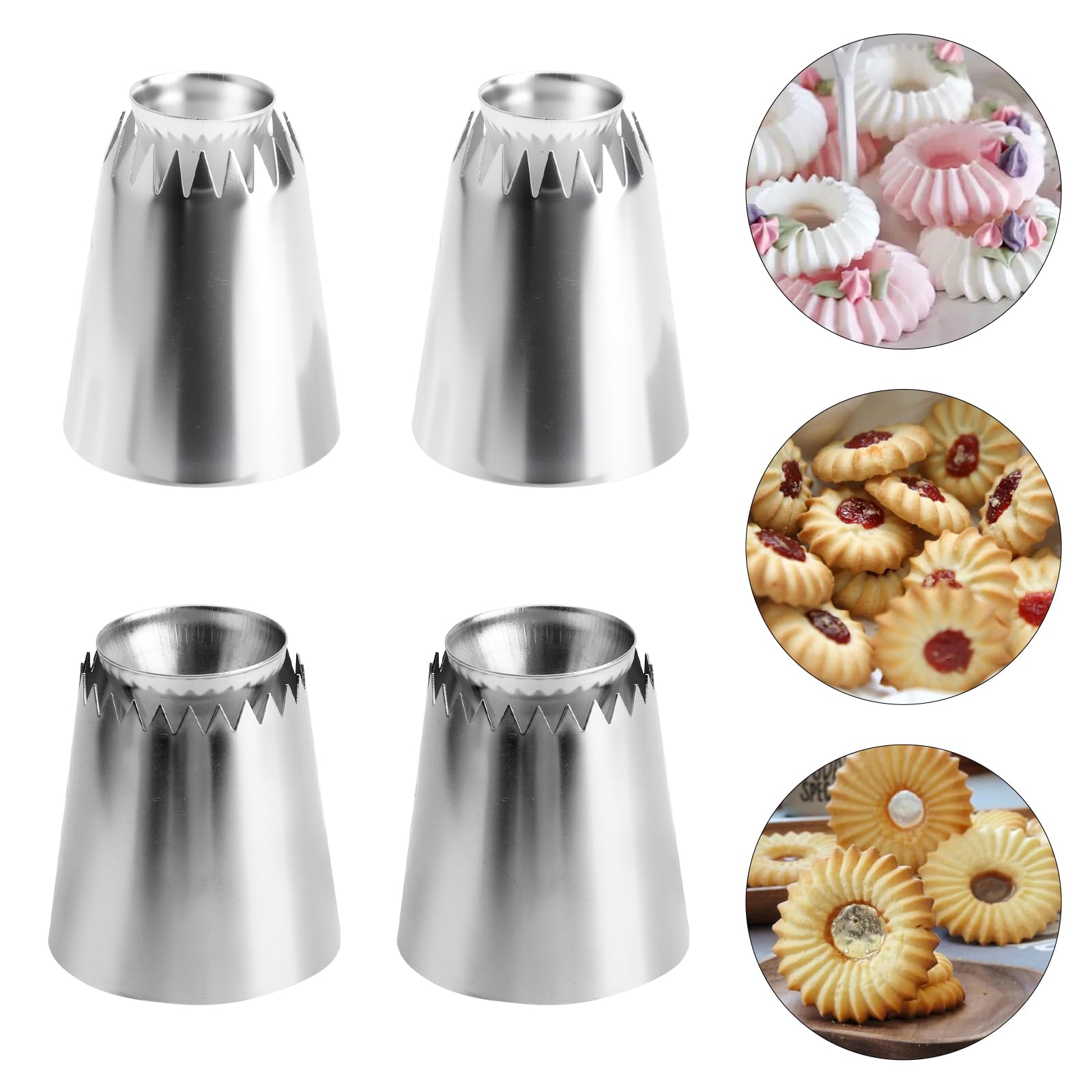 Extra Große Spritztüll 4er Set Nahtlose Edelstahl Spritztüllen Rund, Quadrat, Breite Dekorationswerkzeug Für Geburtstagskuchen & Cupcakes