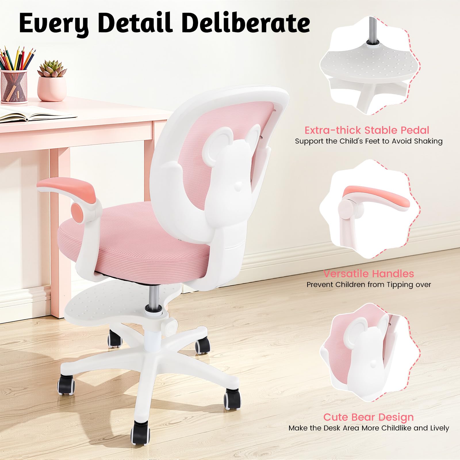 Sedia da scrivania per bambini, ergonomica, con seduta regolabile in altezza (36-46 cm), girevole a rete, per ragazzi e ragazze, adatta per camera da letto, compiti, lettura