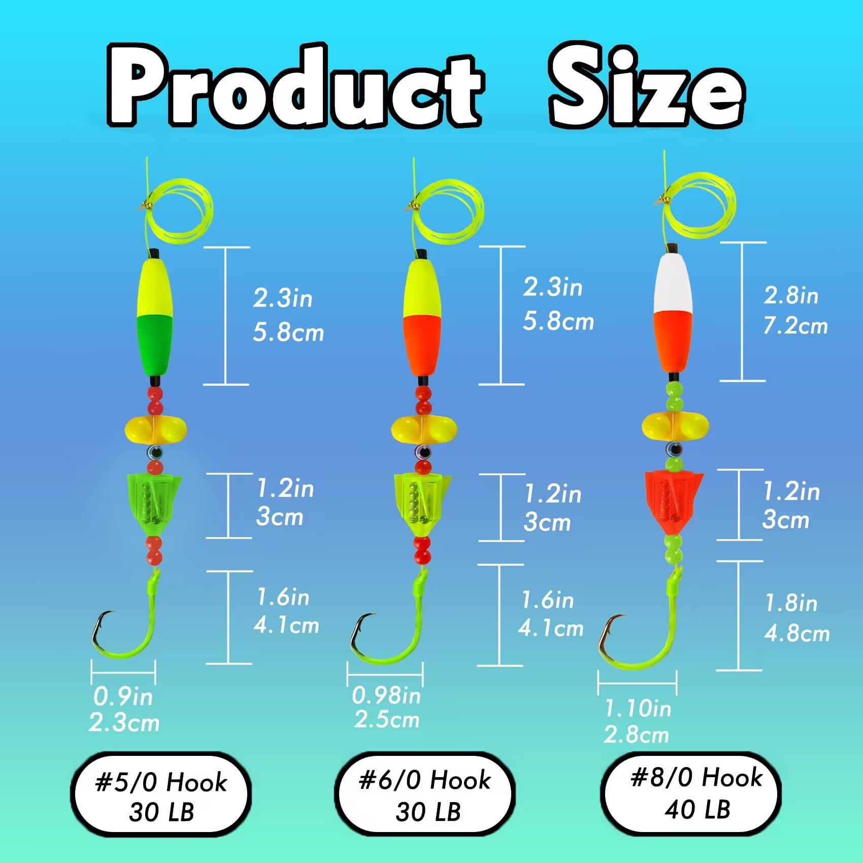 Eupheng Catfish Float Rigs, Catfishing Tackle Floats with Rattler Beads Snaps, Colorful Santee Cooper Rigs for Catfish Fishing 5/0 6/0 8/0 Glow in Dark Circle Hooks(6PCS)