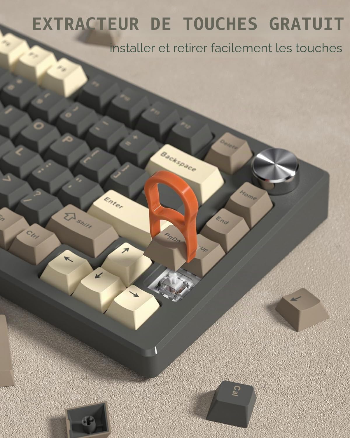 Keycaps 138 Double Shot, Cherry PBT Capuchons de Touches de Sublimation Colorant ANSI US 60 65 75 100% pour 61/64/68/84/87/100/104/108 Clavier mécanique de Jeu rétro, Marron/Gris