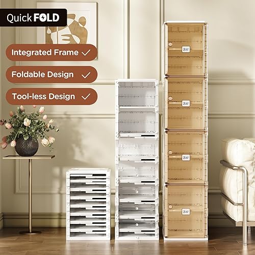 Miniatura 3 de ANTBOX Caja de almacenamiento organizadora de zapatos, zapatero plegable portátil para armario con puerta transparente magnética, contenedores