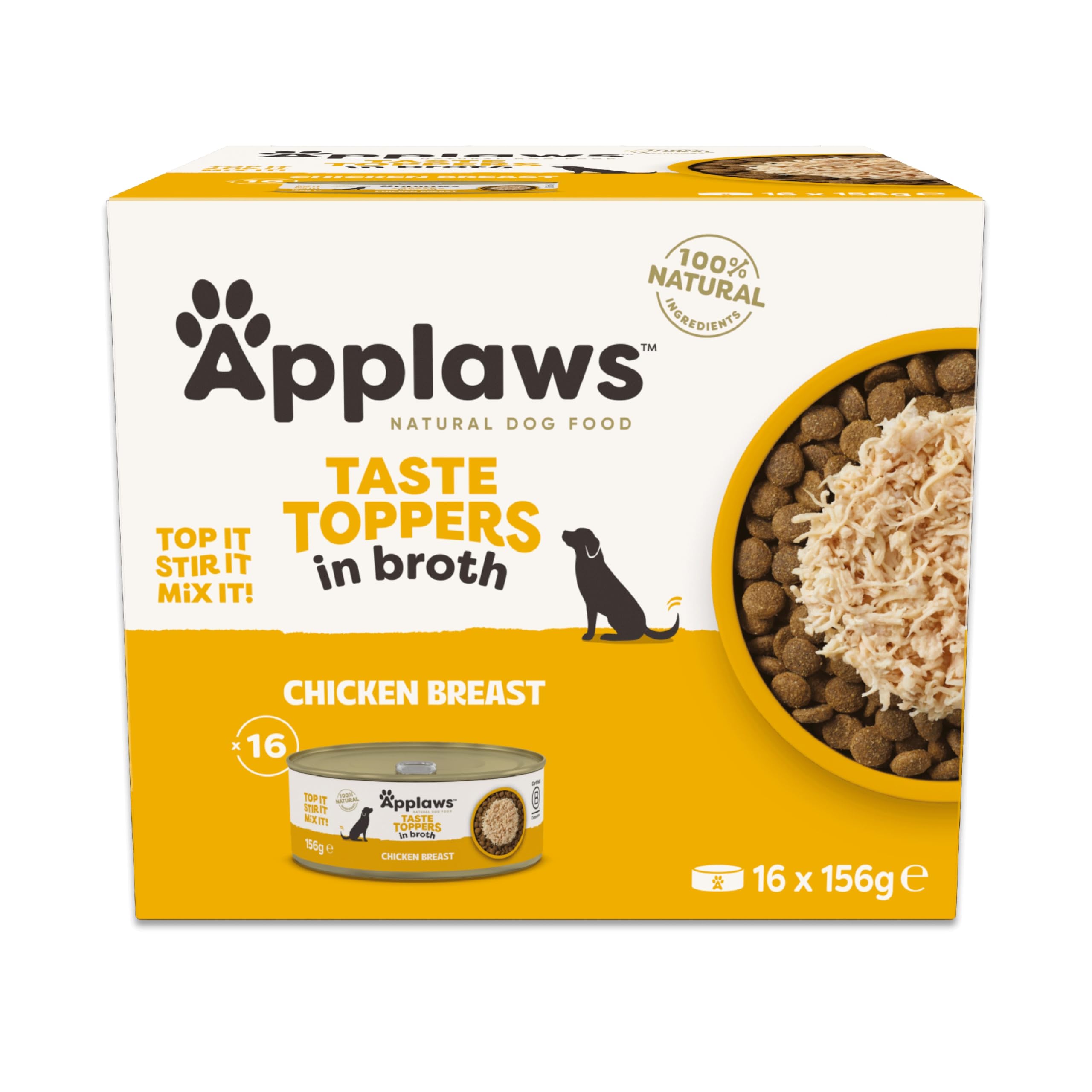 16 x 156g Applaws Taste Toppers Natural Wet Dog Food Tins Chicken in Broth