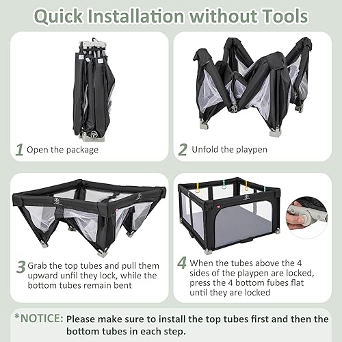 Miniatura 8 de INFANS Corralito plegable para bebés con alfombra, patio grande de 50 x 50 pulgadas para bebés con 50 bolas oceánicas, 4 asas, bolsa de transporte,