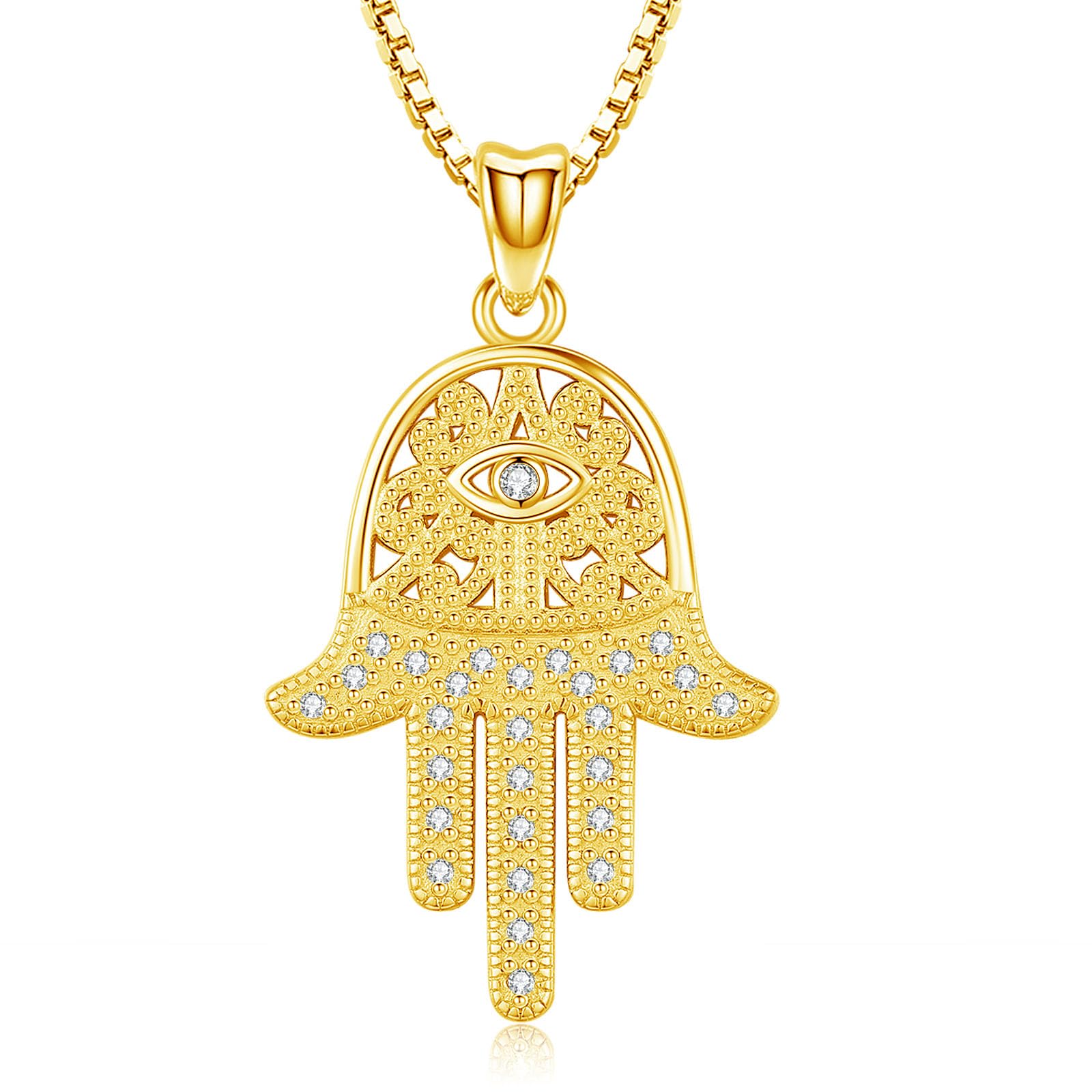 Hamsa Hand Necklace,925 Sterling Silver Pendant Jewelry for Women,Sacred Vintage Hand of Fatima Evil Eye Pendant with Fine Jewelry Gift Women's Path of Symbols Success Friendship Lotus Charm
