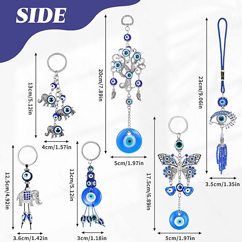 Miniatura 3 de 6 piezas de adorno colgante de coche de mal de ojo de la suerte, ojo malvado azul con mariposa, decoración colgante de ojo turco con amuleto de