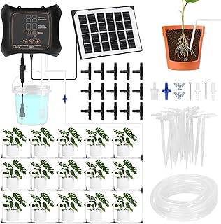 Solar Bewässerungssystem Garten automatische Bewässerung, Tröpfchenbewässerung system Set mit 16 Timer-Modi und 15 M Schlauch bis zu 15 Topfpflanzen für outdoor, Balkon Pflanzen, Hochbeet, Gewächshaus