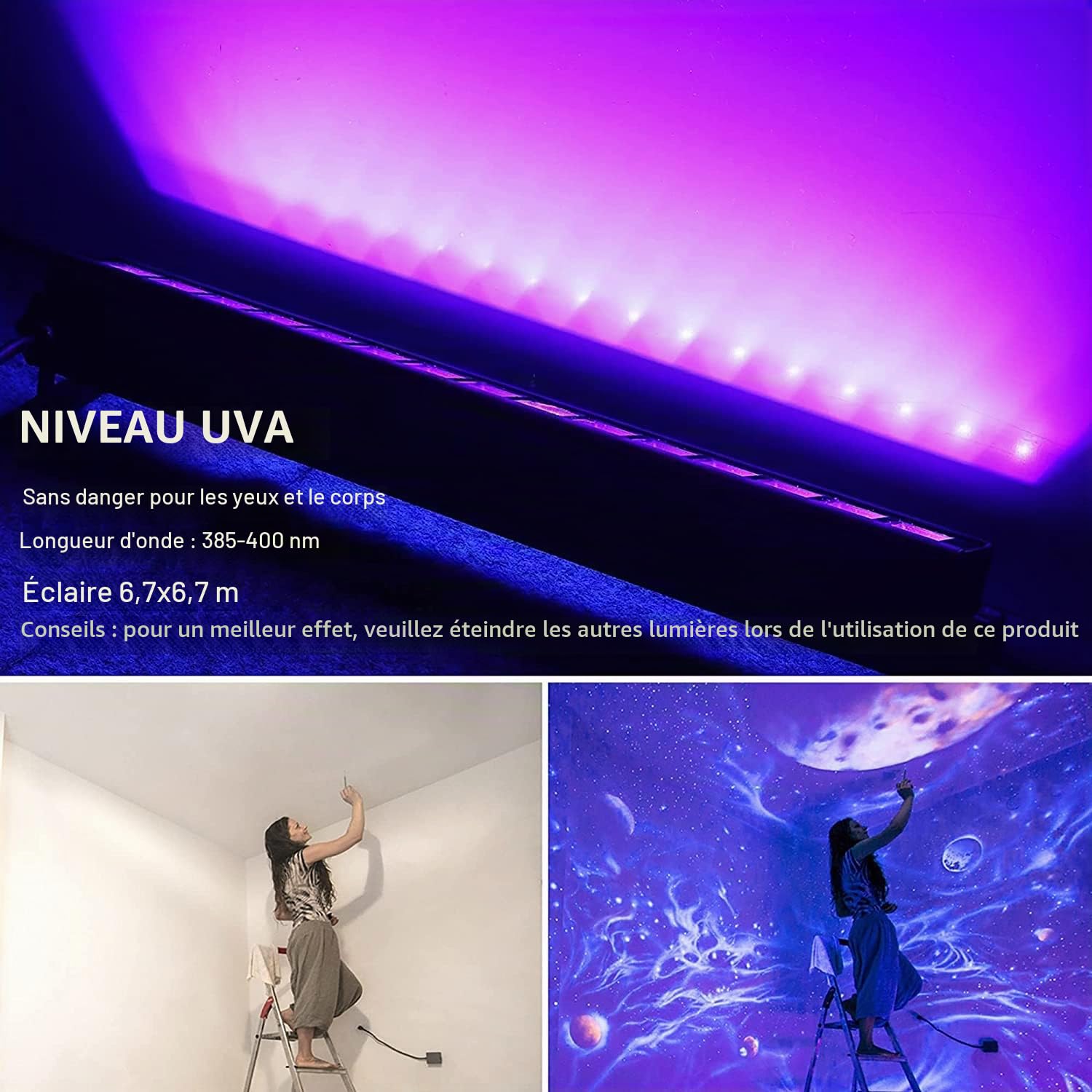 Eleganted Lumiere Noire UV 36W UV LED Barre,385-400nm Blacklight Eclairage à Effet 64 LEDs UV-A Violet Lampe Violette IP66 Imperméable pour Soirée Peinture Fluo Aquarium Affiche Fluorescente（1pcs）