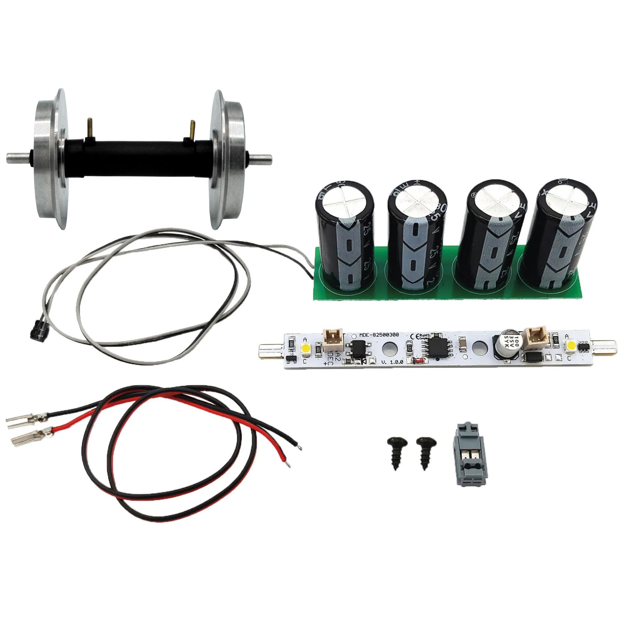 Beleuchtungs-Set mit LED-Lichtleiste analog/digital und kugelgelagertem Voll-Radsatz - Für die Innenbeleuchtung in Personenwagen und Gebäuden - Gartenbahn Spur G Zubehör (Kurze Wagen)