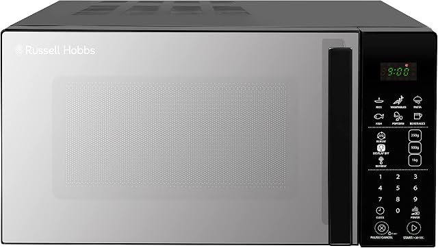 Russell Hobbs RHMT2004B 20L 800W Touch Control Digital Solo Microwave in Black with 5 Power Levels, 8 Auto Cook Menus, Defrost Control, Clock & Timer