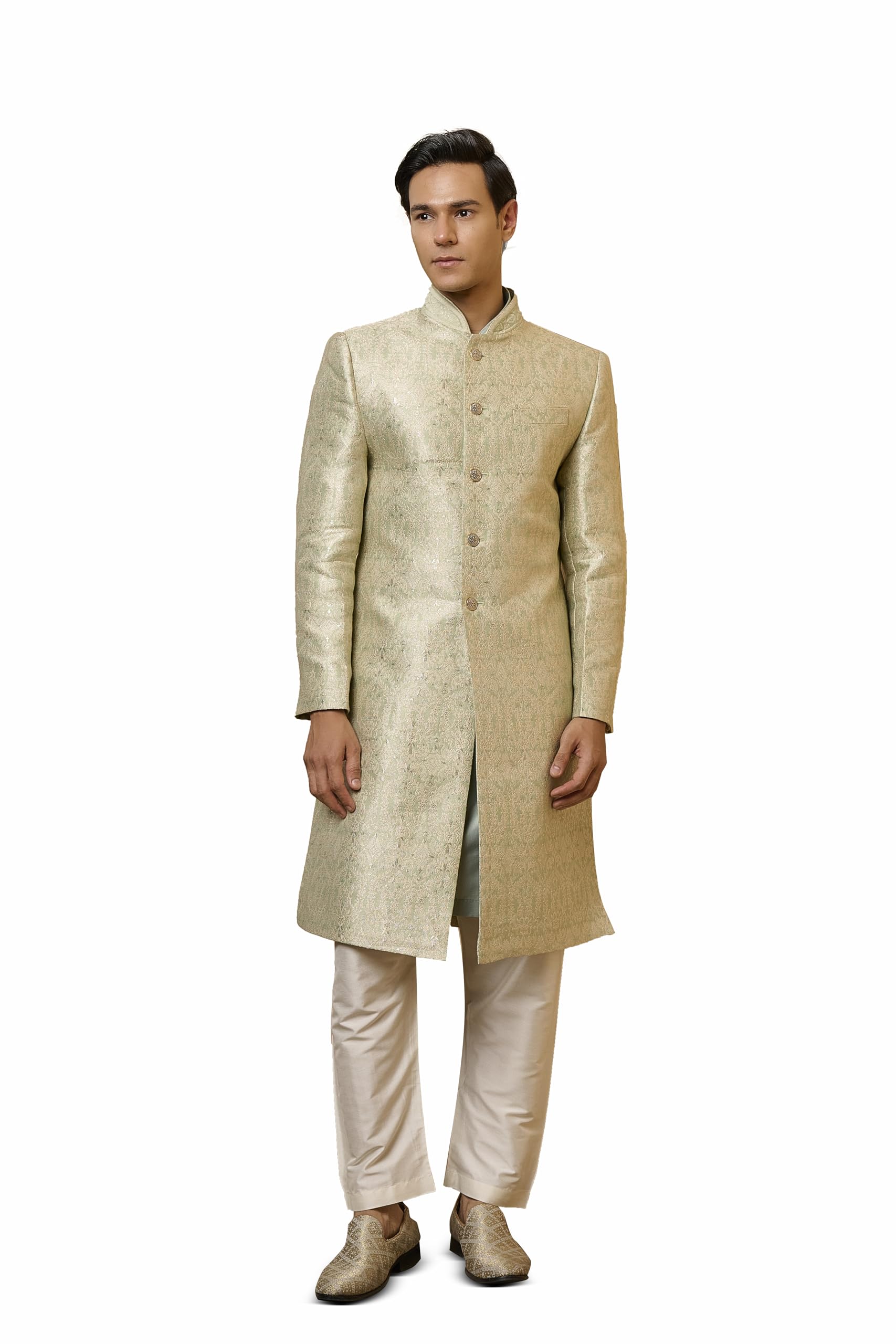 tasva Light Green Embroidered Brocade Sherwani Set-picture-47