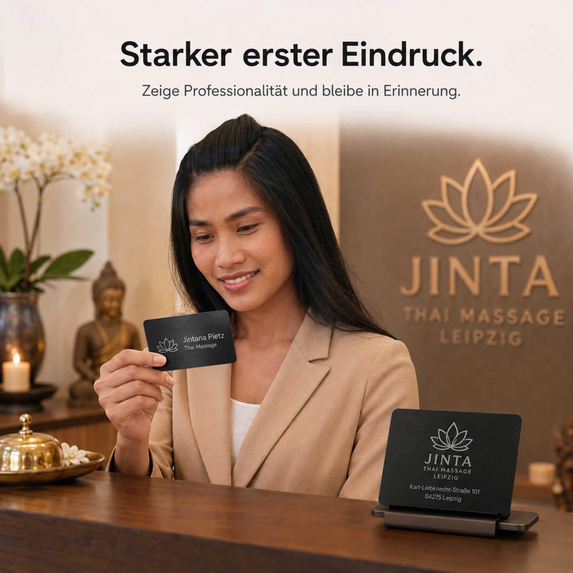 Visitenkarten erstellen - 100 personalisierte Aluminium Metall-Visitenkarten in Schwarz, 85 x 54 mm, mit Logo, Text oder QR Code, beidseitige Lasergravur