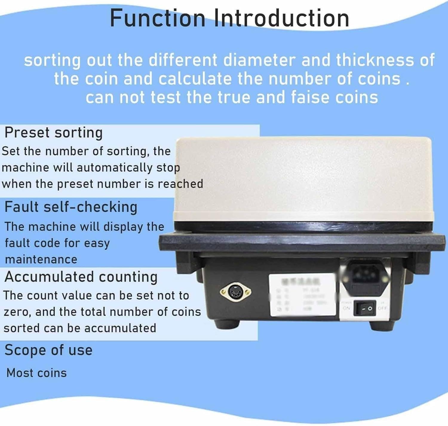 Contamonete Commerciale Dotato di Un Ampio vano Porta Monete, contamonete elettronico con smistatore, Ideale per Banche, Autobus e Sale Giochi. CS200