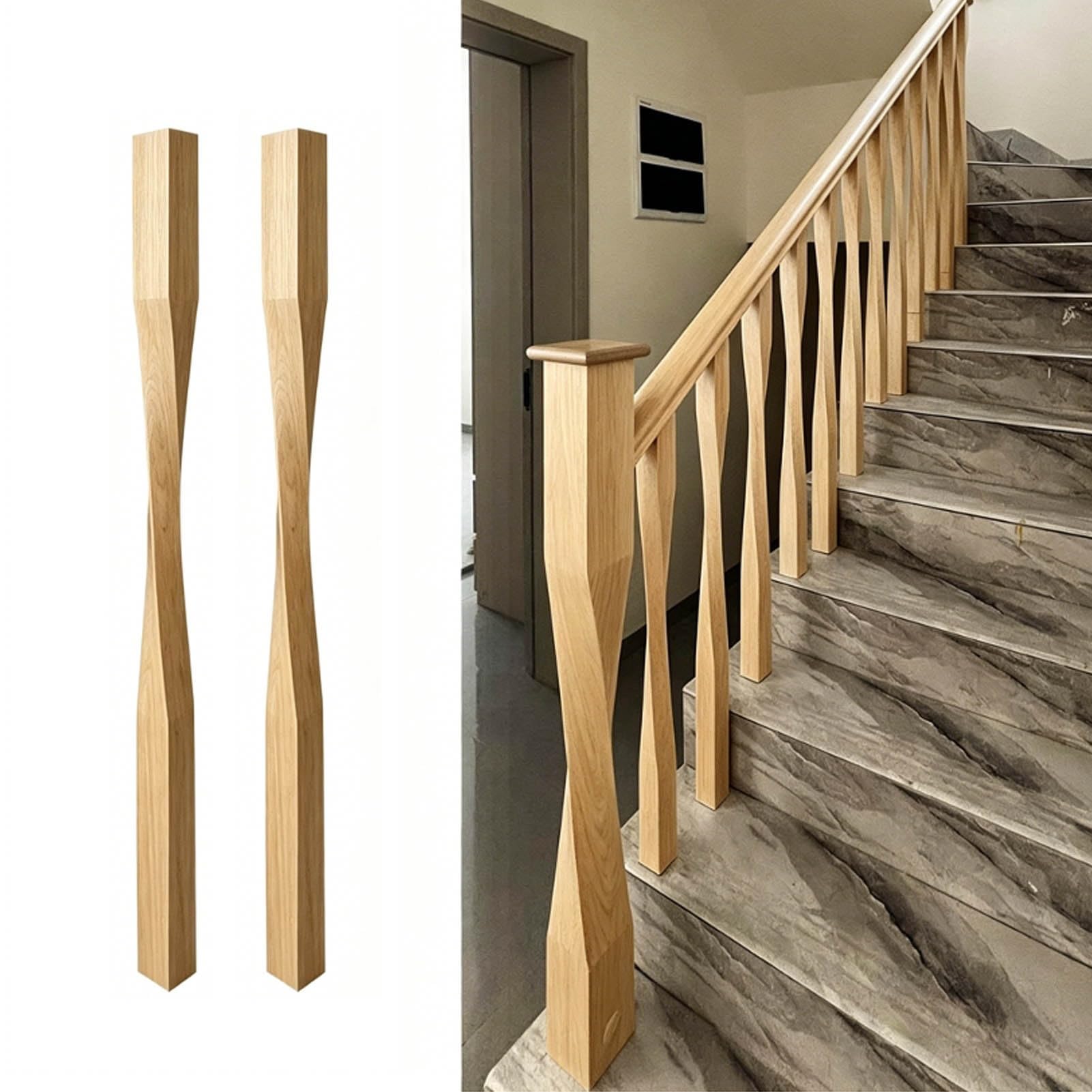 JFBLSD Solid Wood Stair Balusters, Indoor Stair Railing Spindles Contemporary Staircase Spindles Bundles Handrail Parts for Contemporary Home Décor(Wood color,2Pcs)