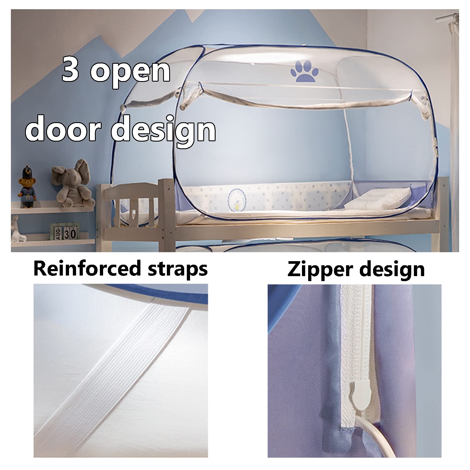 Mosquitera emergente Mosquitera Plegable, Cama Individual y Cama Doble Mosquitera emergente, diseño de Cremallera bidireccional Mosquitera Interior y Exterior (Tamaño: 1,2x1,9x1m)
