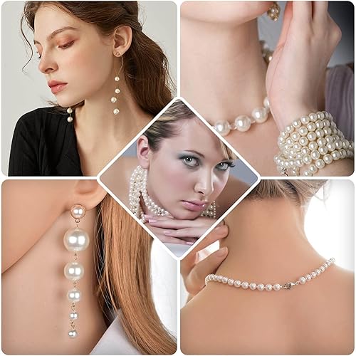 Miniatura 2 de anezus Cuentas de perlas para manualidades, 500 perlas falsas de color marfil, cuentas pequeñas de 0.394 pulgadas con agujeros para hacer joyas,