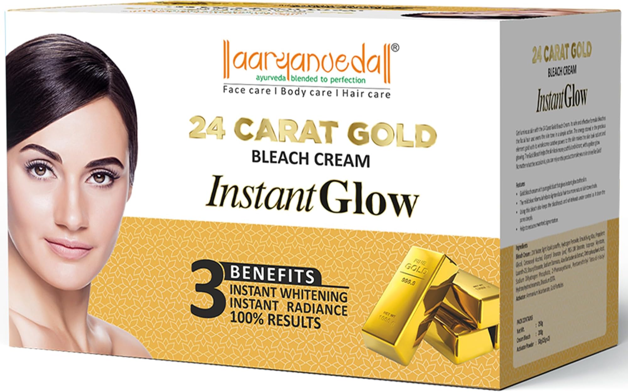 Aryanveda 24 Carat Instant Glow Gold Bleach Cream 400g | Facial Bleach for Women & Men | Skin Brightening, Whitening & Tan Removal | Salon & Home Use