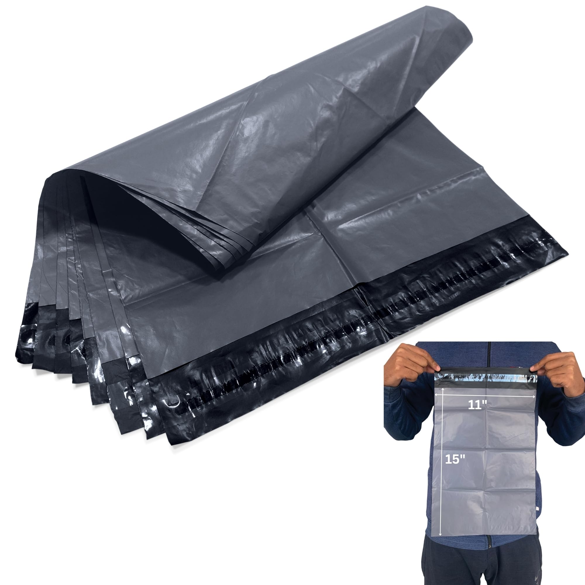 JeeJaan® 1000 Grey Courier Bags 11" x 15" - 280mm x 381mm Self-Seal Recyclable Tear-Proof Postage Mailers - Waterproof Parcel Bags Ideal for Shipping