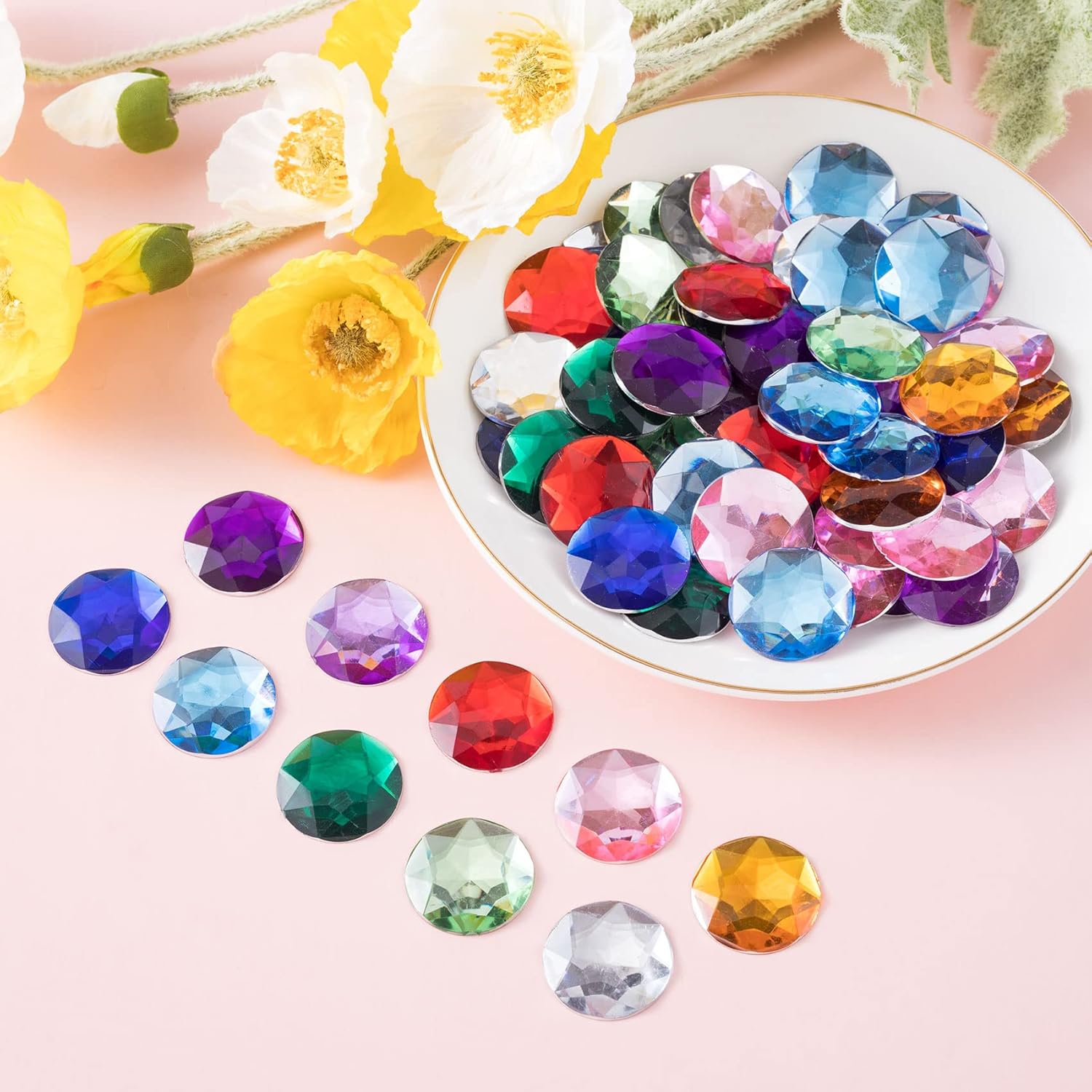 150 PCS HINZIC 25MM Flat Back Round Acrylic Rhinestones Colorful Plastic Glitter Gems Large Diamonds for Jewelry Making Wedding Cosplay Embelishments Craft Decoration - Image 4