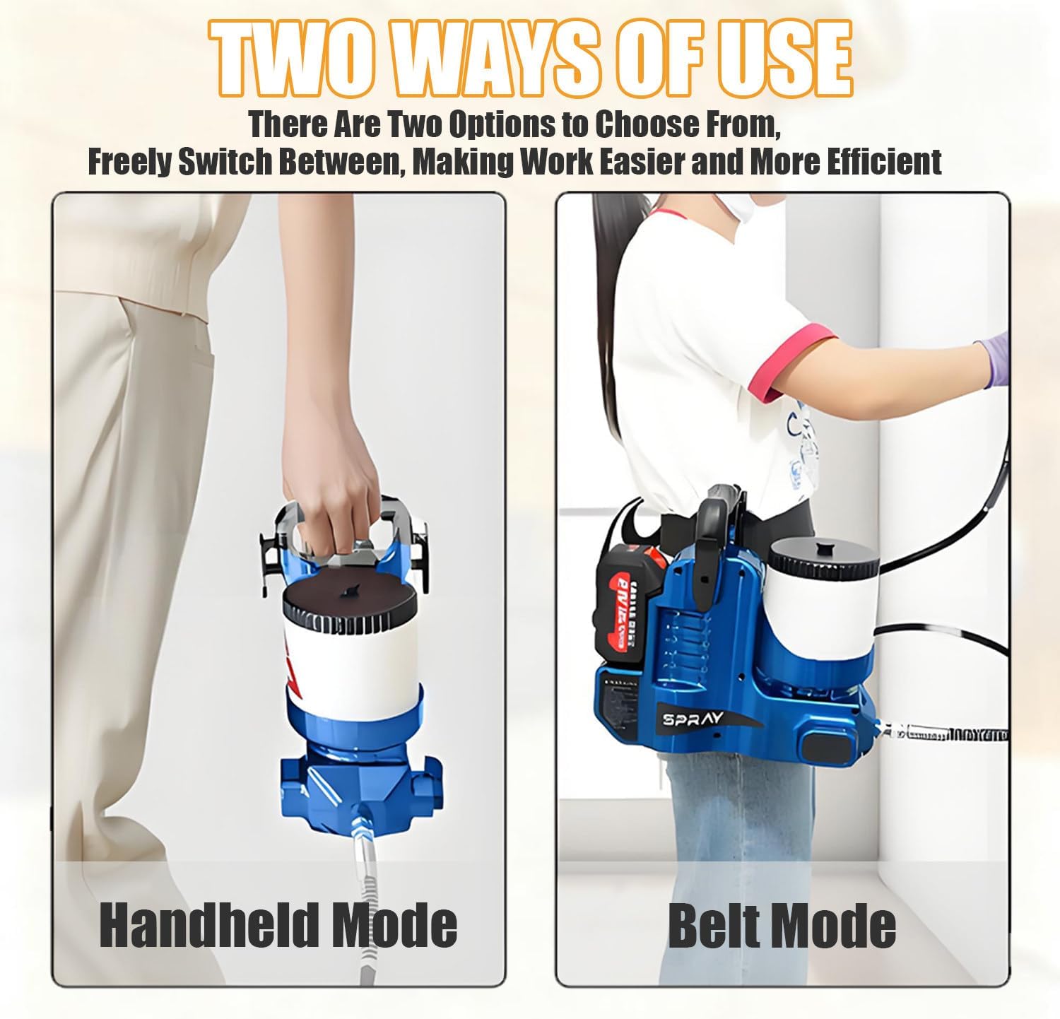 Portable Paint Sprayer, 1.2l Airless Sprayer, 6-Level Adjustable Pressure, with 2 X 21v Batteries and 1.80m Hose, 12.5 Mpa Pressure, 2l/Min Flow Rate, for Varnishes, Coatings, Road Marking Paints