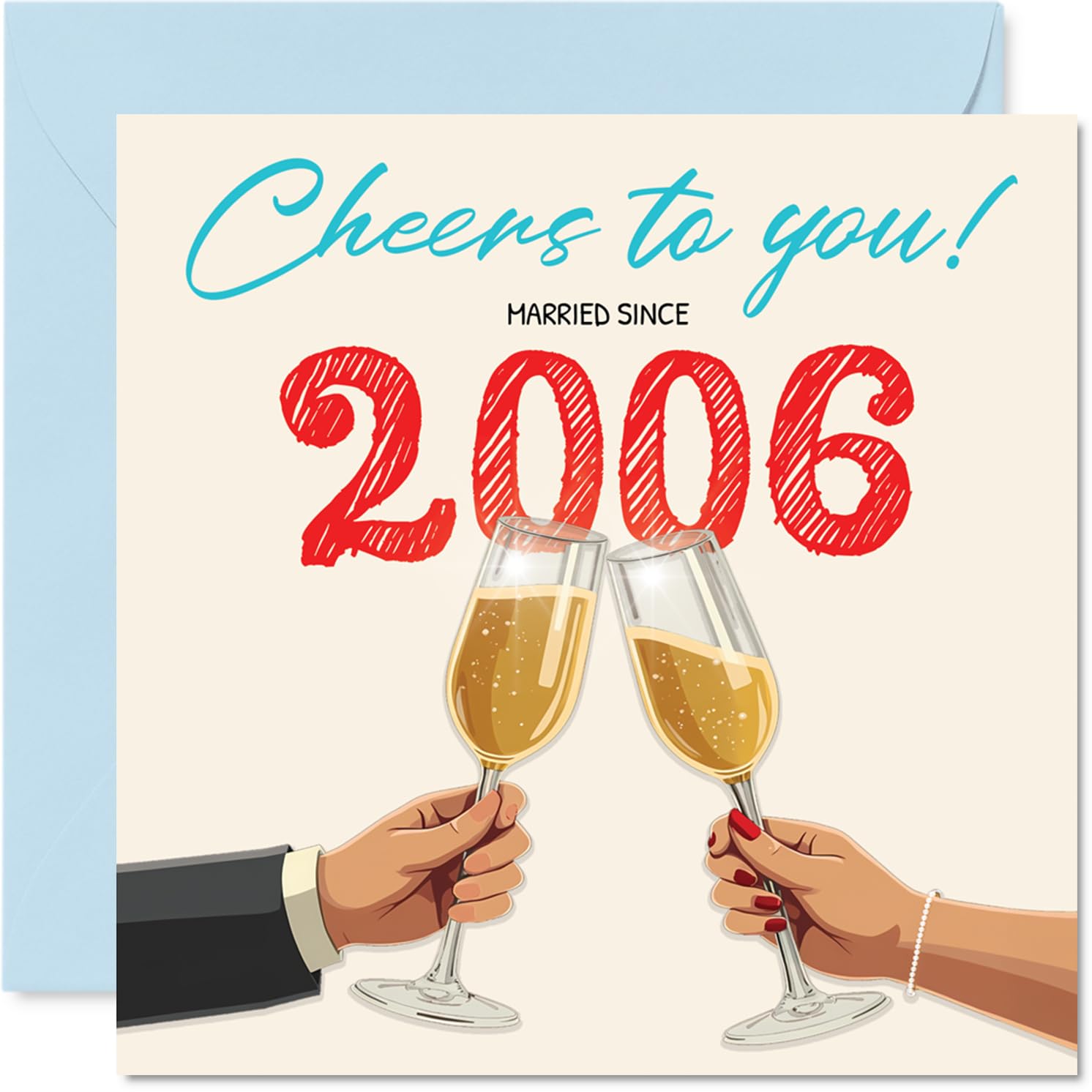 20th Anniversary Card for Women Men - Cheers! Married Since 2006 - Happy 20 Year Anniversary Card for Girlfriend Companion Boyfriend Wife, 145mm Wedding Anniversaries Greeting Cards