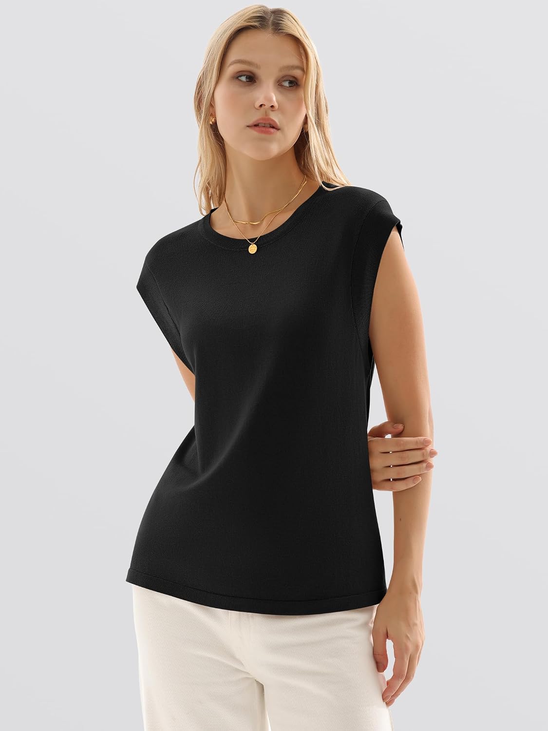ANRABESS Women's Sweater Vest 2026 Summer Crew Neck Cap Sleeve Tank Tops Business Casual Lightweight Pullover Sweaters Shirts