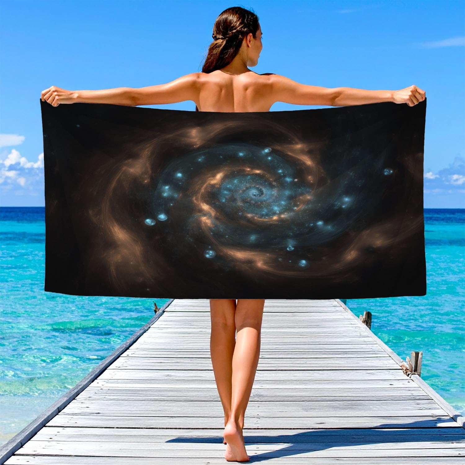 Tech, Wirbel， Wurmlöcher, Strandtuch 230 x 210 cm - Strandtuch trandtuch Leichtdünn Weich Strandtuch Galaxien,Abstrakte ，kreisförmige Partikel,für Strand, Pool, Yoga, Picknick