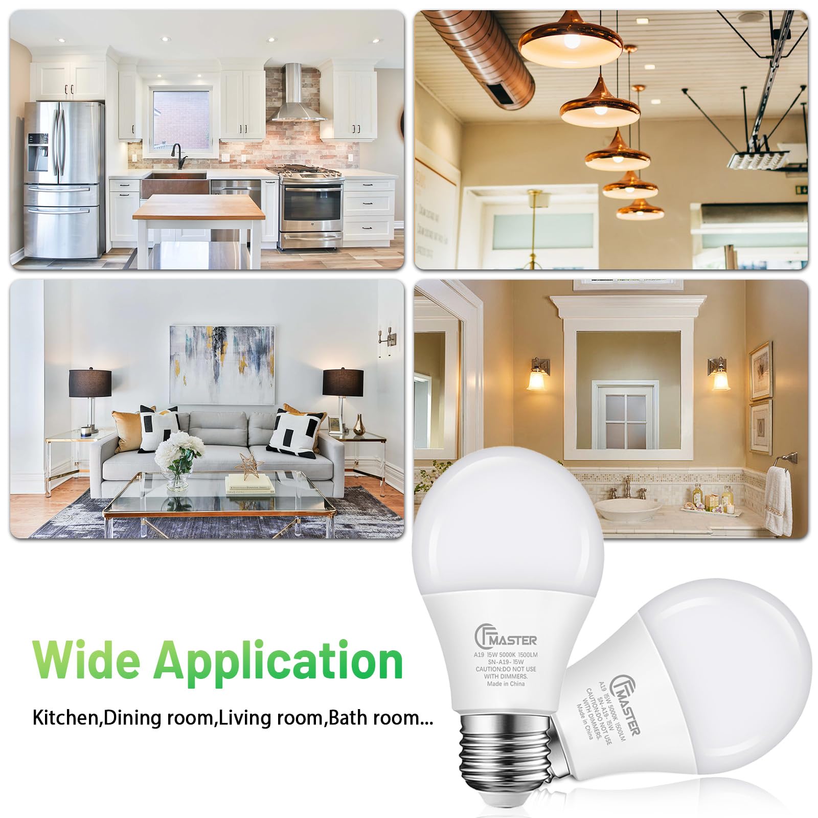 A19 LED Light Bulb 100W Equivalent Light Bulbs 15W 5000K Daylight 1500 Lumens Non-Dimmable LED Bulb E26 Standard — view 8