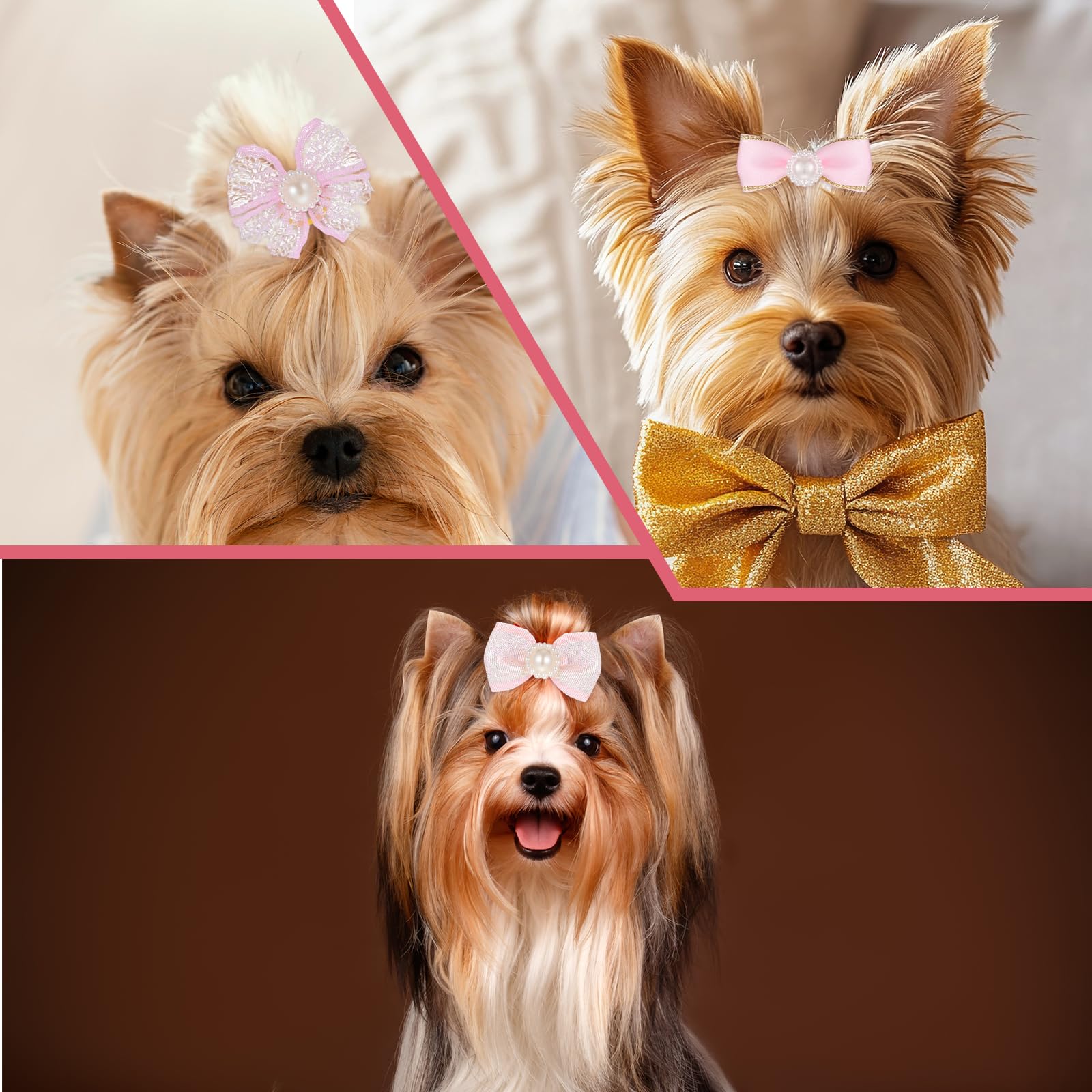 ワンちゃんリボン各種 Amazon.co.jp: 20個 ピンク 小型犬用リボン ゴムバンド付き 伸縮性 犬