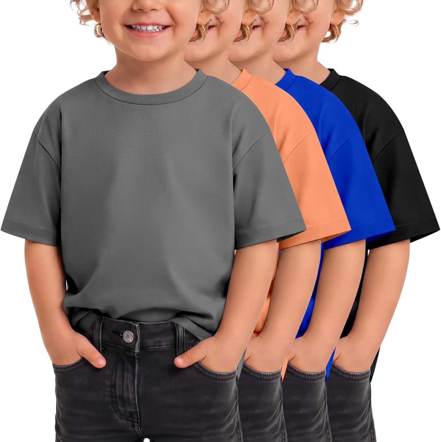 Oakgarden 4 Pack Toddler Boys' Short Sleeve T-Shirts Oversized Crew Neck Basic Undershirts Tops Casual Loose Fit Tees