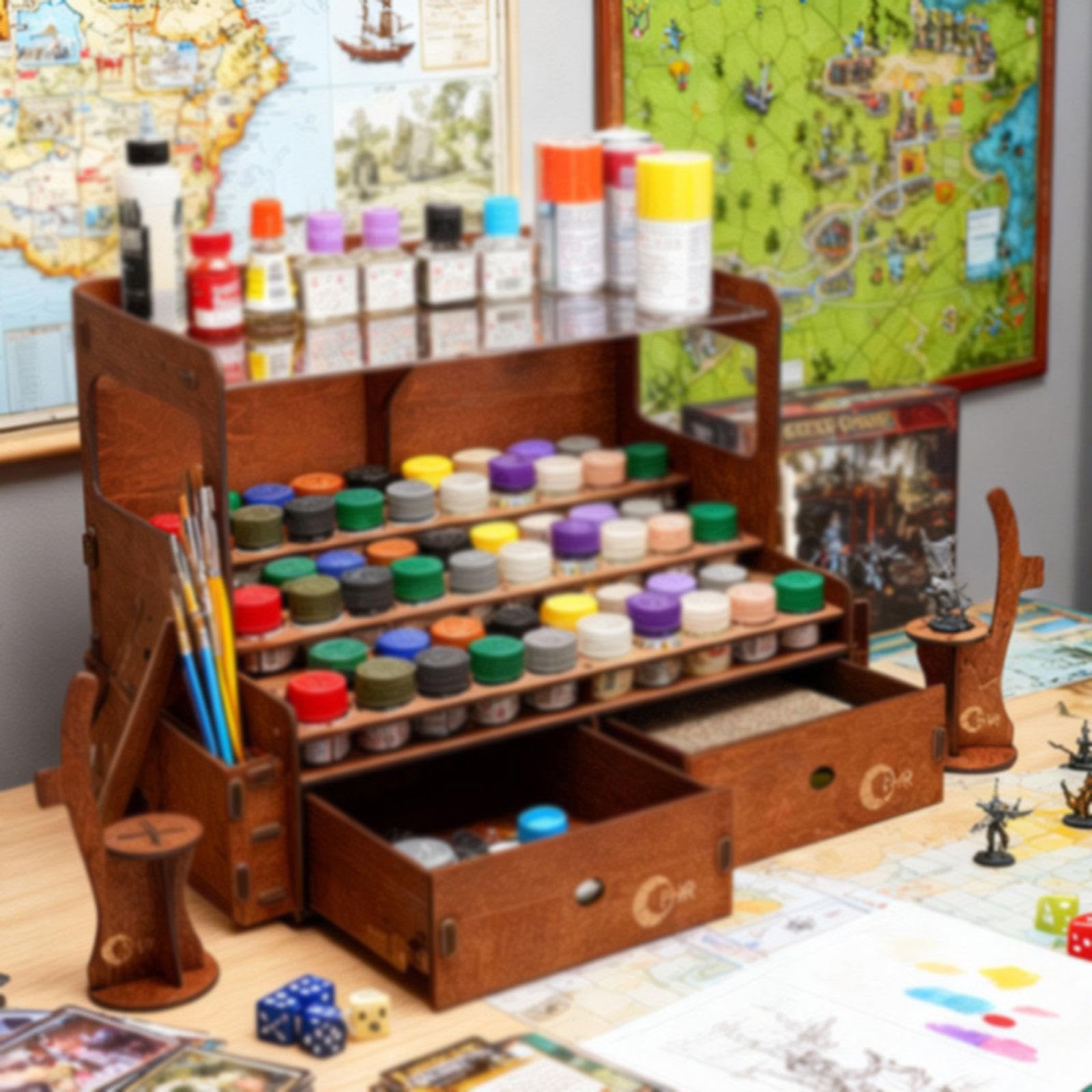 rockible Organizador de Almacenamiento de Pintura marrón, Suministros de, Tablero Transparente, Multifuncional, con cajón para Manualidades, 60 Hoyos