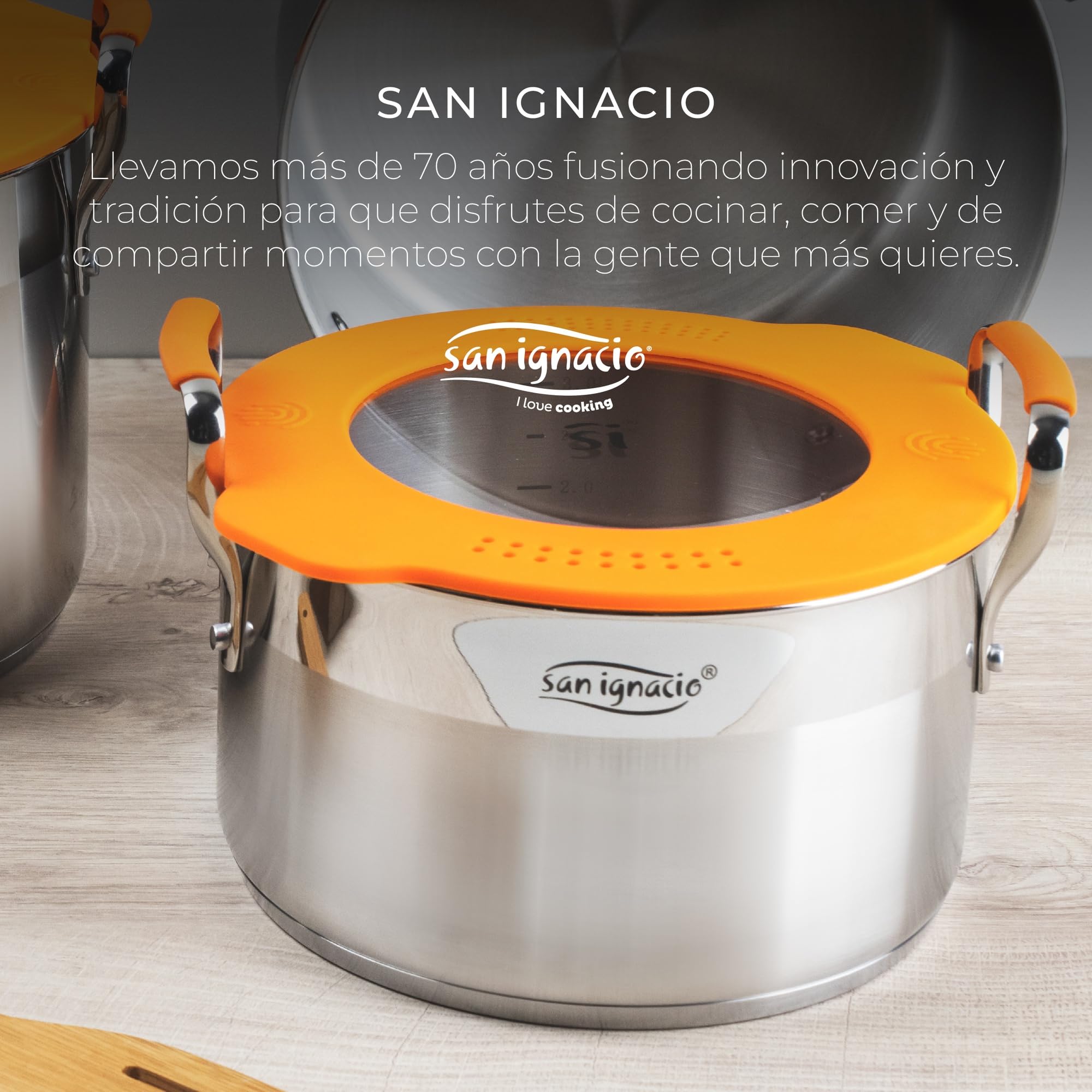 SAN IGNACIO Juego compacto de ollas de acero inoxidable, 5 piezas, incluye 2 ollas de 20 y 24 cm y 1 cacerola