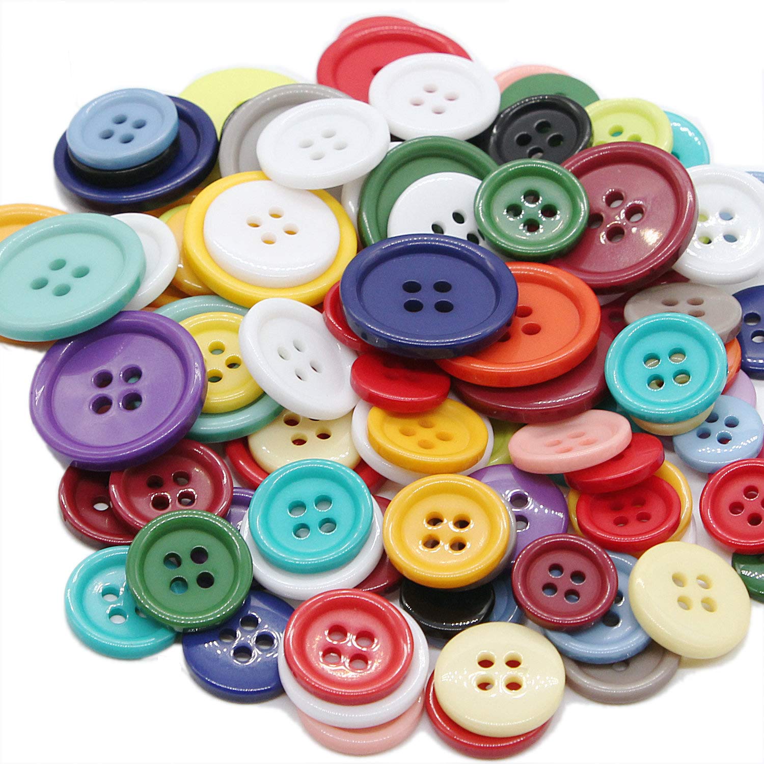 Leekayer Handmade Ornament Round Resin Buttons for DIY Mixed Size Assorted Bulk Multi Color Buttons for Sewing Crafts,Children's Manual Painting Button, About 300 PCS at Random 100g