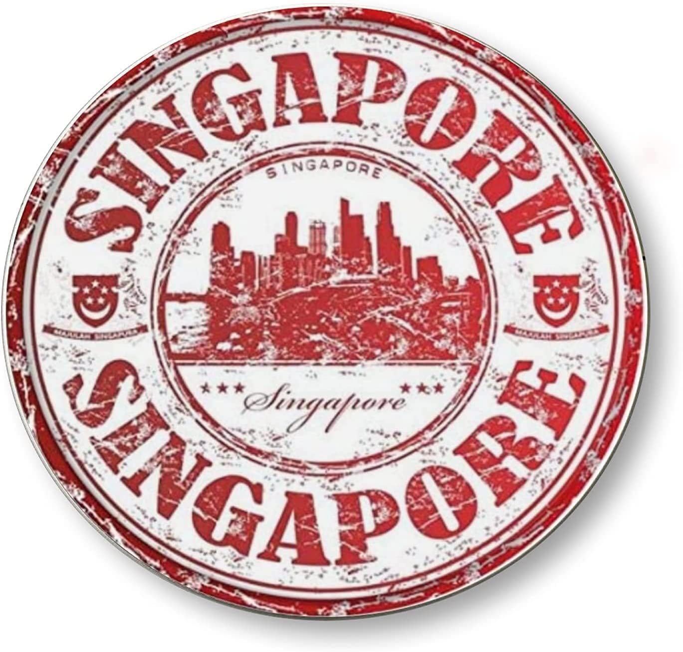 Round Metal Tin Sign Rustic Wall Decor Singapore Wreath Sign Wall Hanging Plaque Farmhouse Parlor Home Garden Porch Wall Decor 12x12inch