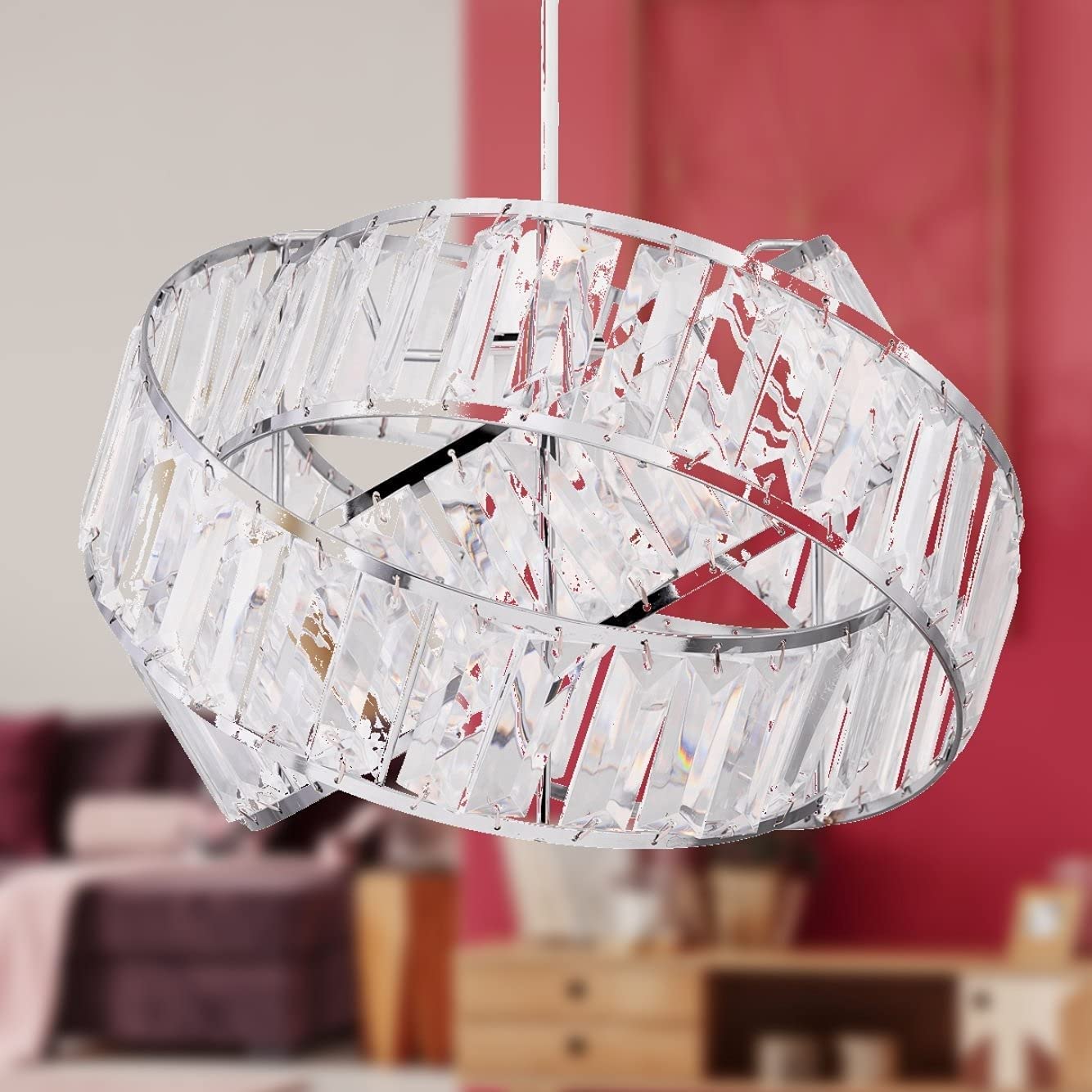 Tok Mark Traders Acrylic Crystal Interlocking Easy Fit Pendant Rings Design Ceiling Pendant Light Shade