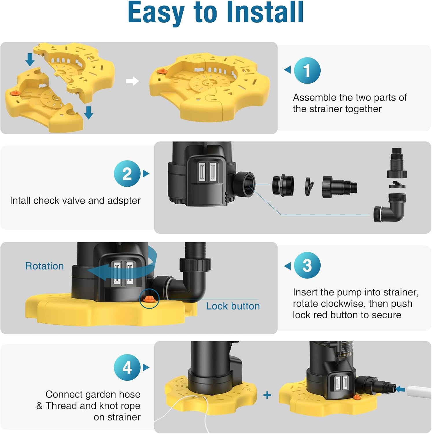 CrestWave 1/3 HP Automatic Pool Cover Pump, Submersible Water Pump with Unique External Sensor Switch & 3/4” Check Valve Adapter, Water Removal for Swimming Pool Cover, Pond, Basement and more
