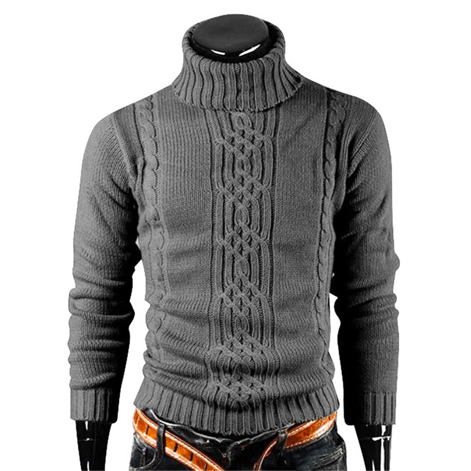 Vogrtcc Maglione Dolcevita caldo Uomini Casual Pullover Outwear Maschio Slim Maglione lavorato a maglia, Y019-grigio scuro, S