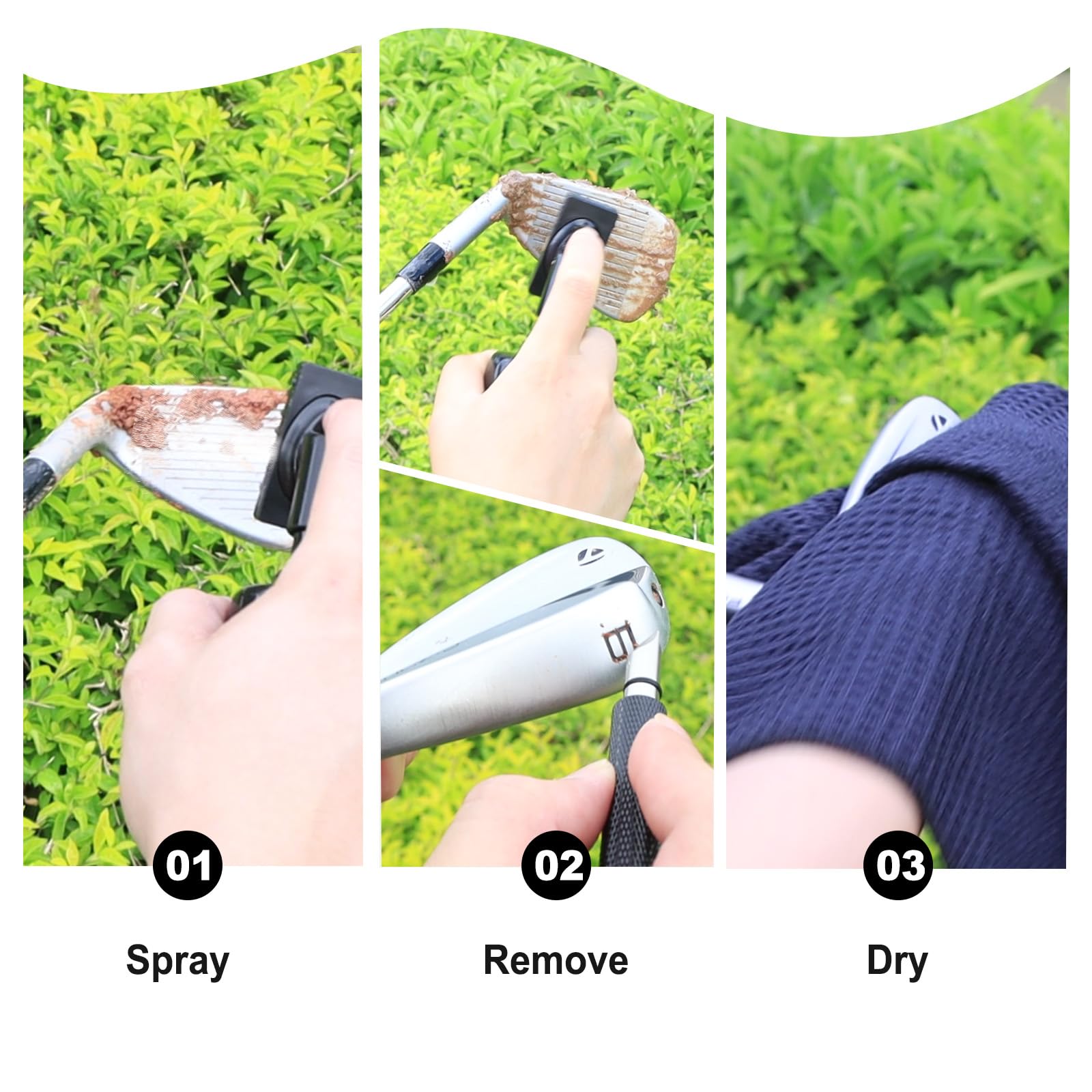 Kit de limpieza para palos de golf con afilador de ranura, toalla, cepillo de agua con botella spray y clip retráctil