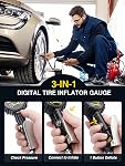 AZUNO Gonflateur numérique avec jauge de pression, 200 PSI, Lourds Air Accessoires pour compresseurs, avec ou sans tuyau Air Coupleur Chuck et Quick Connect (standard)