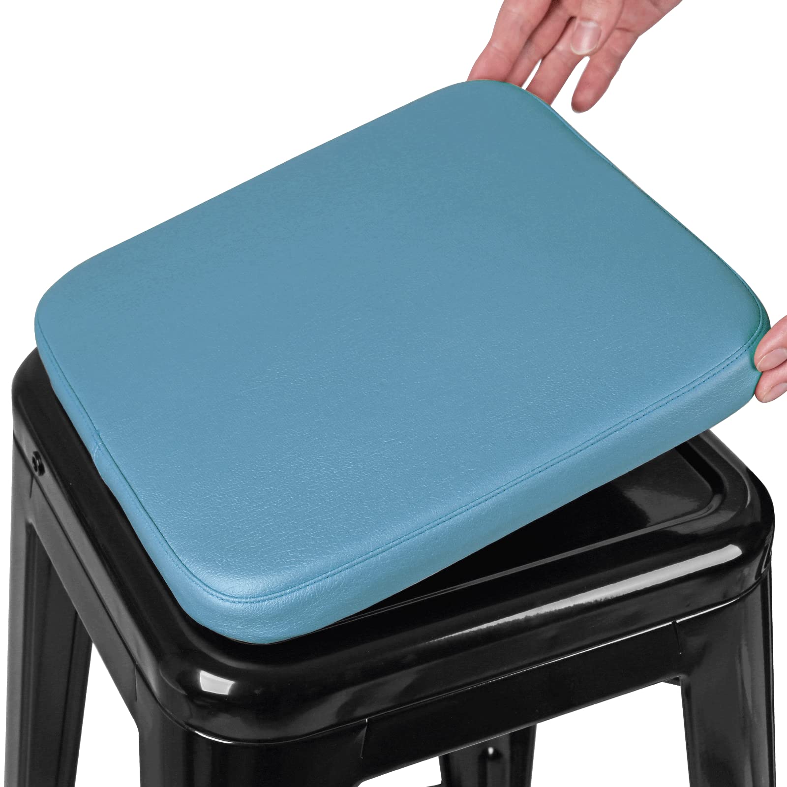 Modern Faux Leather Bar Stool Cushion Piece, Leathaire Magnetic Small  Chair Pad for Cafe Bistro Stackable Metal Stool (Square, Blue, 1)
