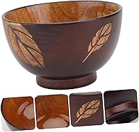 Vista 7 de ABOOFAN 3 piezas de hojas tazón de madera recipiente de verduras recipiente de pasta cuencos de arroz japonés Tazón de madera para comer tazón