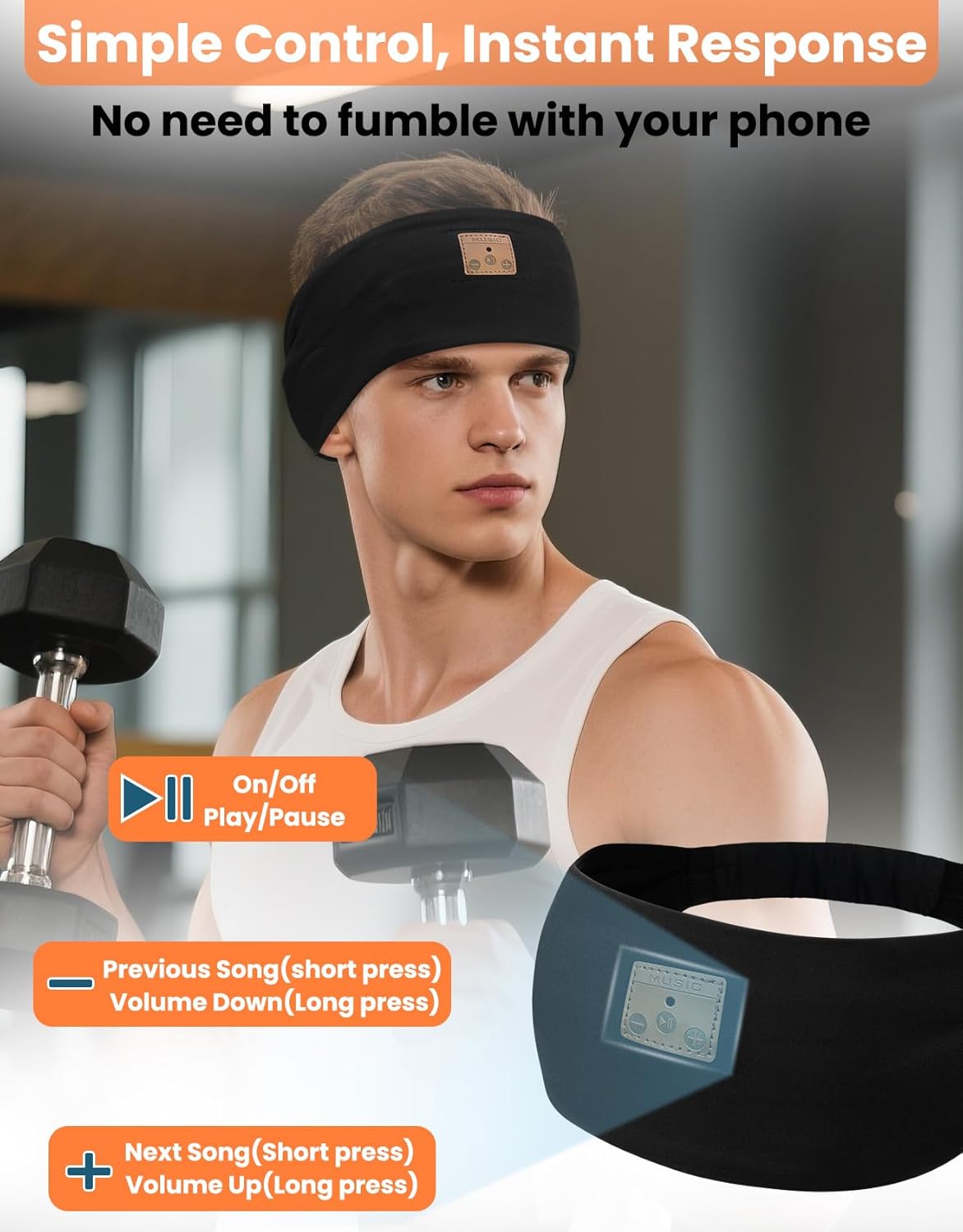 BULYPAZY 2PACK Sleeping Headphones, Headband Headphones, Bluetooth Headband with Thin Speakers, Wireless Earphones for Sports, Running, Workouts, Yoga, Air Travel, Meditation, Gift - Black&Gray - Image 3