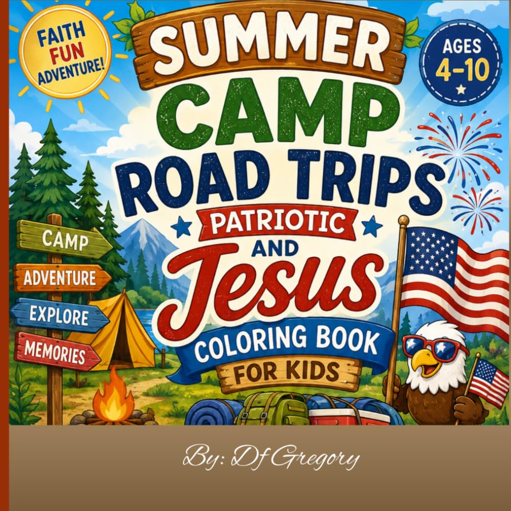 Summer Camp Road Trips Patriotic and Jesus Coloring Book for Kids: Faith Fun Adventure