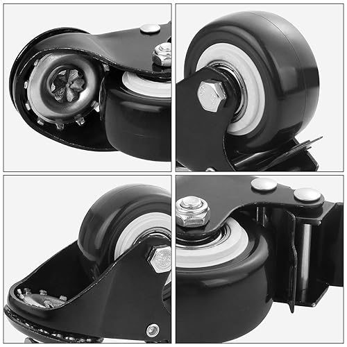 Miniatura 5 de Paquete de 4 ruedas giratorias Abuff M10 de 2 pulgadas, ruedas giratorias resistentes que cargan 440 libras (2 con frenos y 2 sin) para carritos de