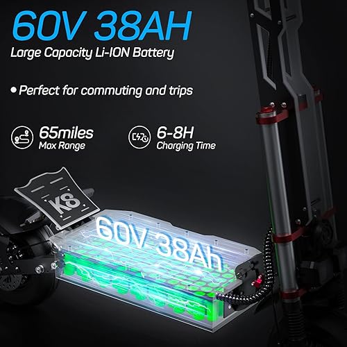 Miniatura 10 de Scooter eléctrico 60V30AH para adultos, motor de doble unidad de 5600 W, velocidad máxima de 50 MPH, rango de 60 millas, neumáticos todoterreno de