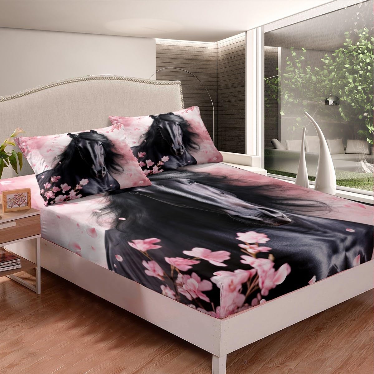 Parure De Lit Double En Coton Avec Drap Plat + Dessous Et 2 Taies D