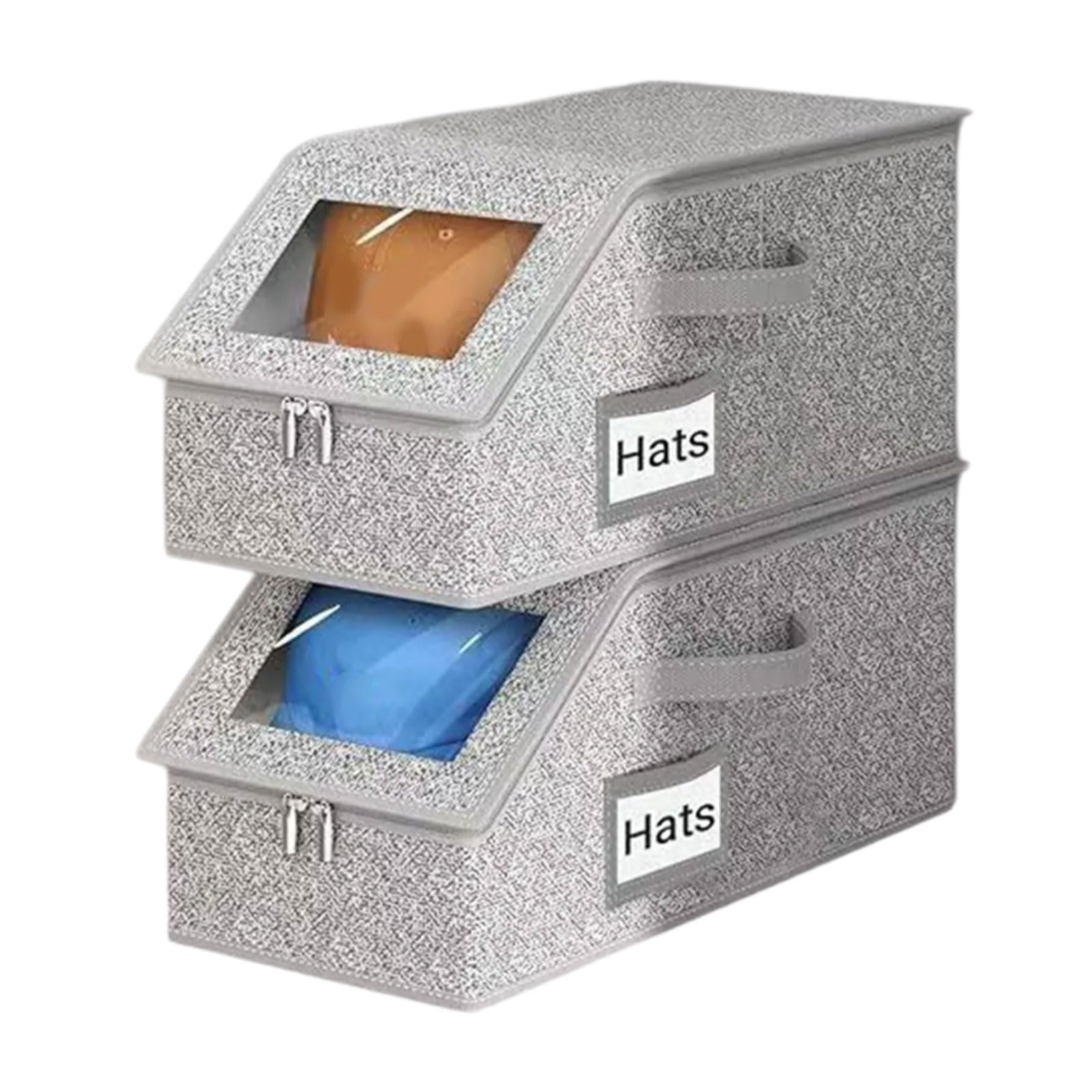 HUANGING Zippered Hat Storage Box Fabric Planner for 10+ Headpieces Dirt Security Collapsing Plan Closet Essential Dusttight Hat Storage Container