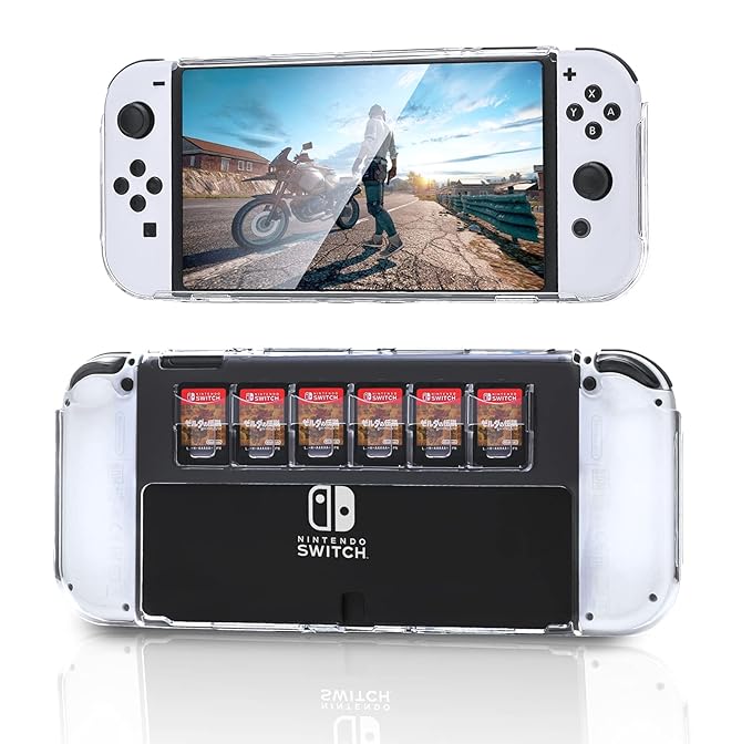 Switch OLED Protective Case, Clear Case for Switch OLED with Game Holder (for 6 Games)