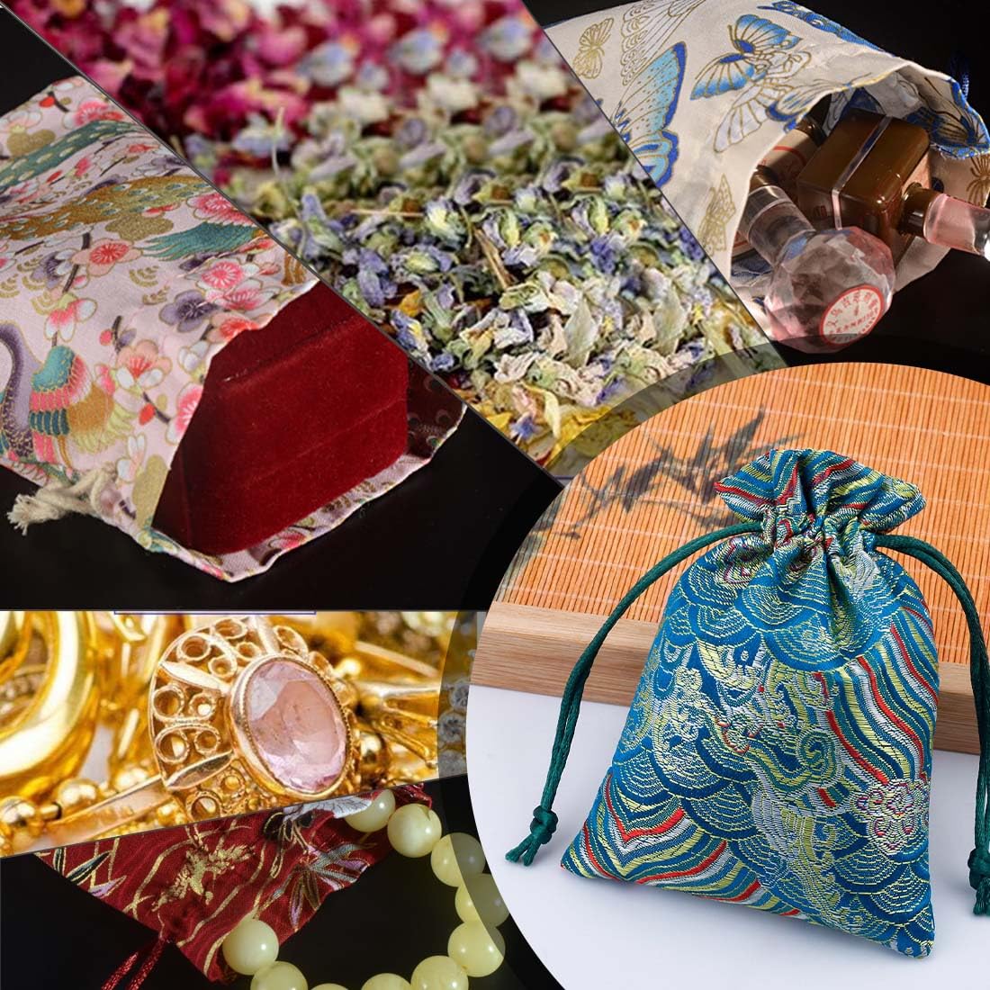 12 Sacchetti Regalo In Cotone Con Coulisse - Stile Etnico, Riutilizzabili, 13x18cm, Per Bomboniere E Feste - Foto 4