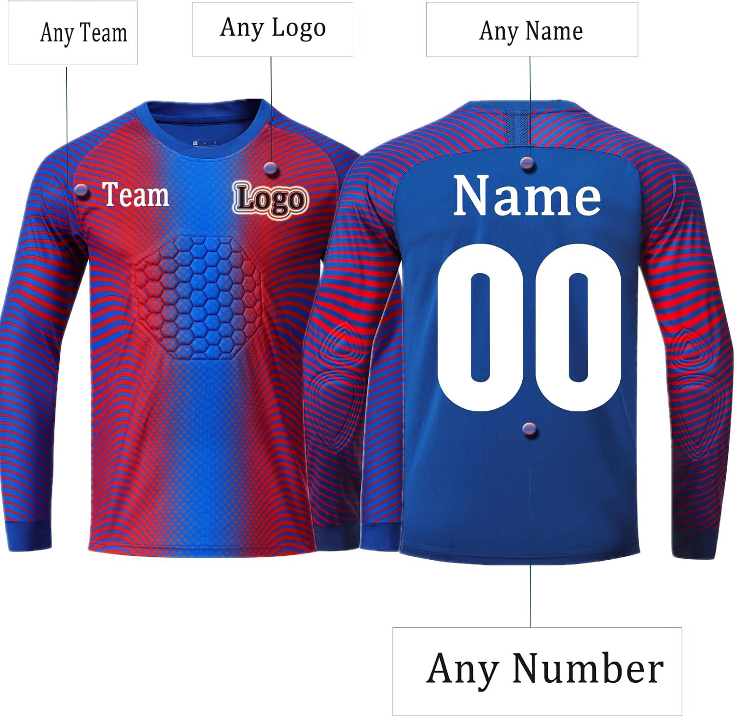 Custom Goalie Jersey for Kids Youth Adults Personalized Goalkeeper Uniform Padded Goalie Jersey for Men Women with Name Logo - Image 2