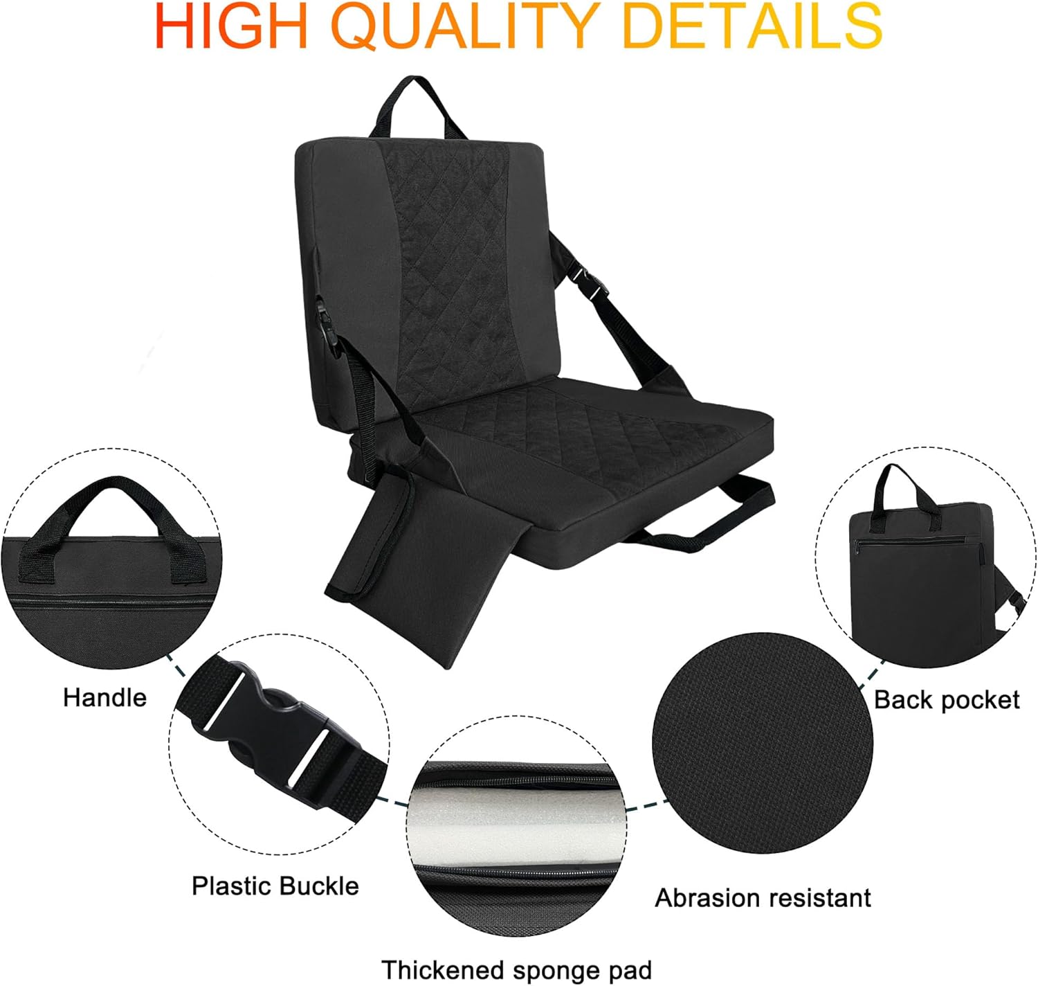 Stadium Seats Pad, Stadium Seat for Bleachers,Seat Cushion,Foldable Seats(Black)